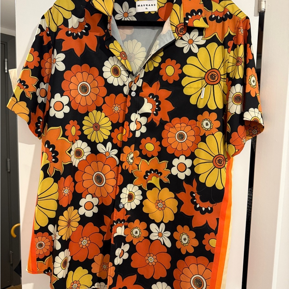 Retro Black and Orange Floral Casual Shirt